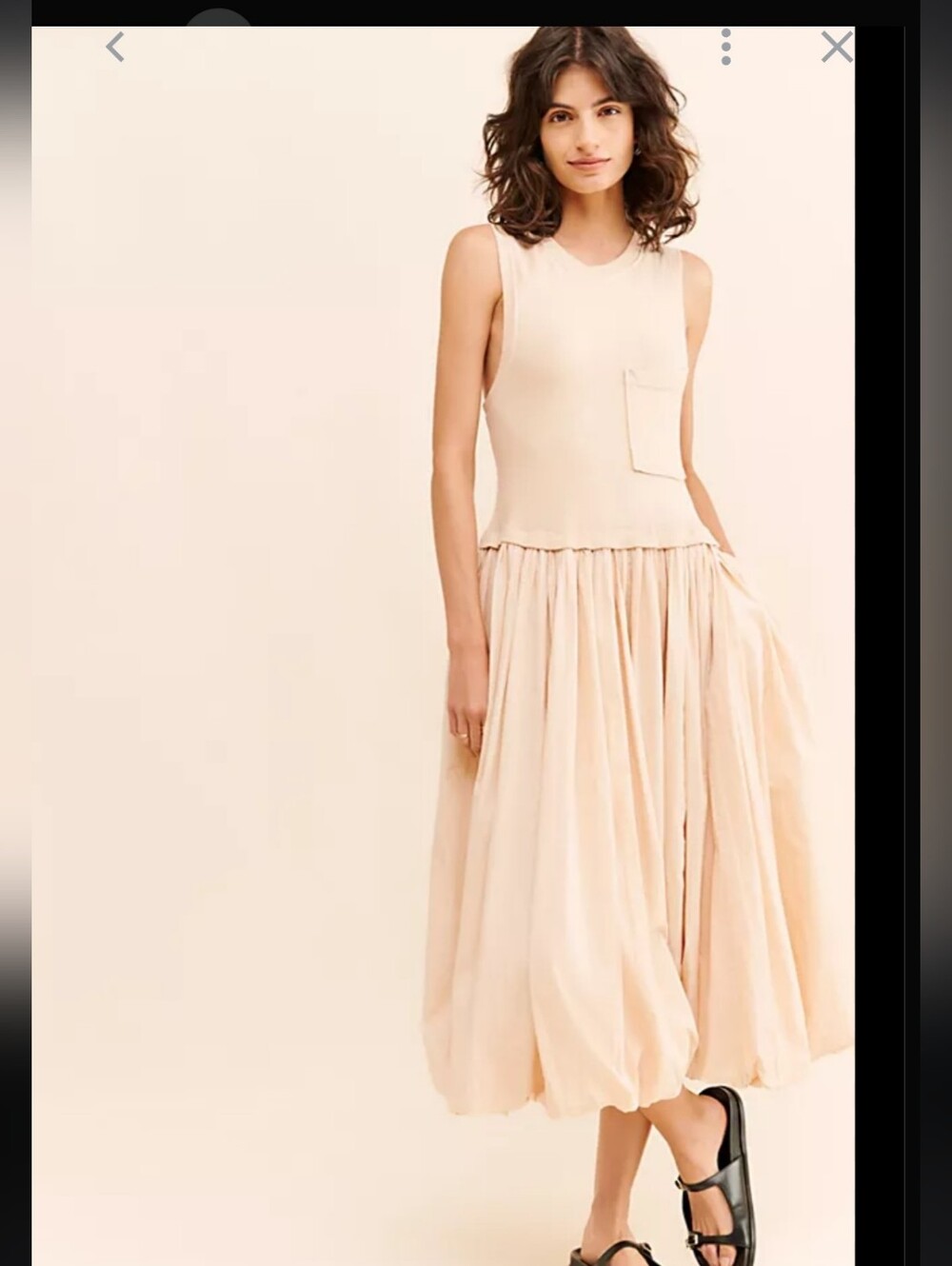 Free People Calla Lily Pink Cream Midi Bubble-Hem Dress Size M 100% Cotton - Picture 3 of 15